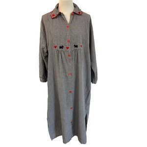 Vintage Teacher Core Gingham Heart Cotton Button Midi Dress Grannycore Cottage M